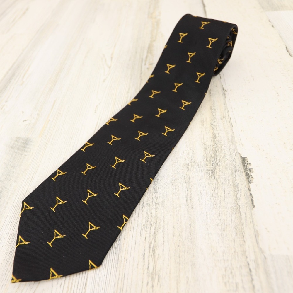 Polo Ralph Lauren Tie Black Silk Embroidered Martini Glass All Over Print